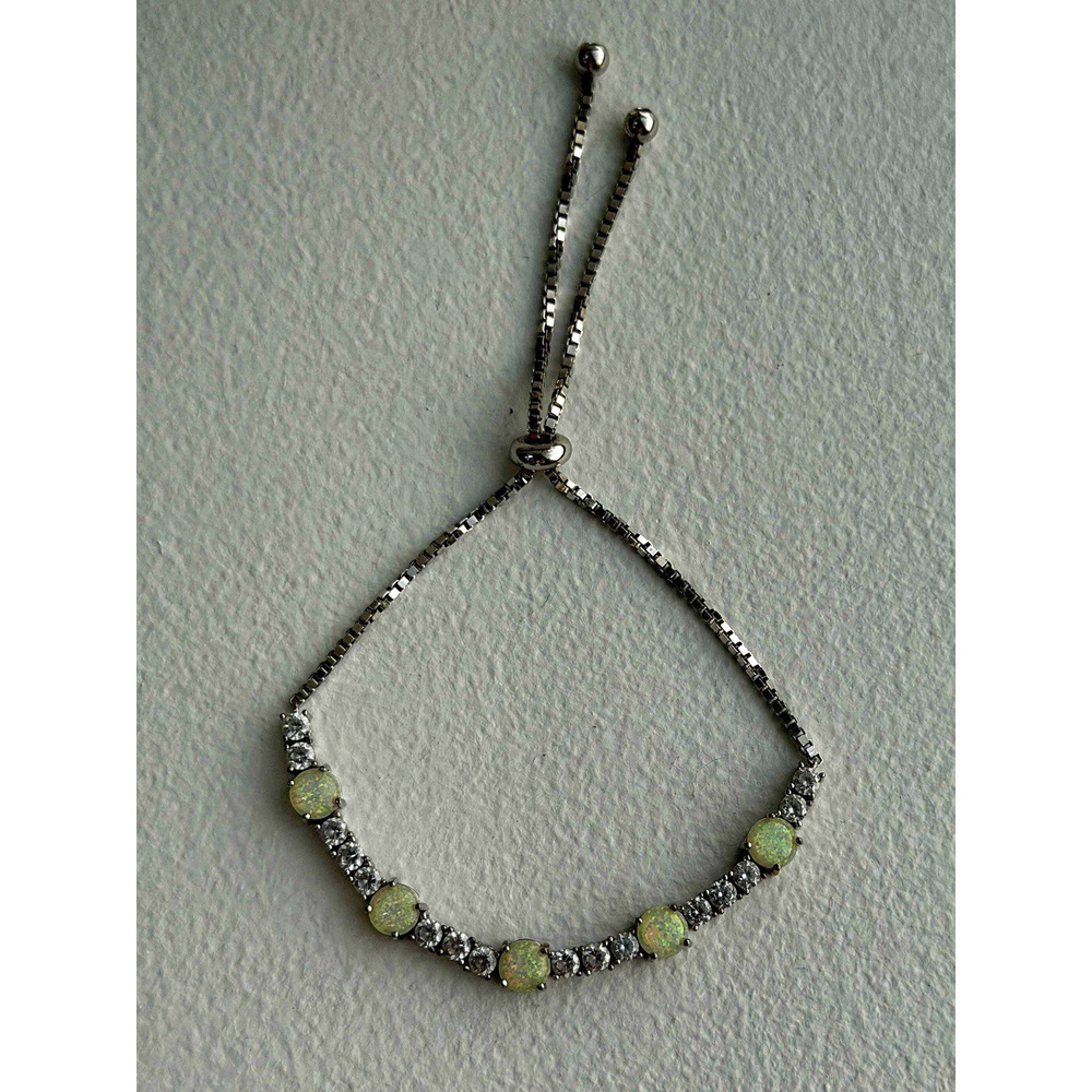 Adjustable 925 Sterling Silver Opal & Beryl Bracelet